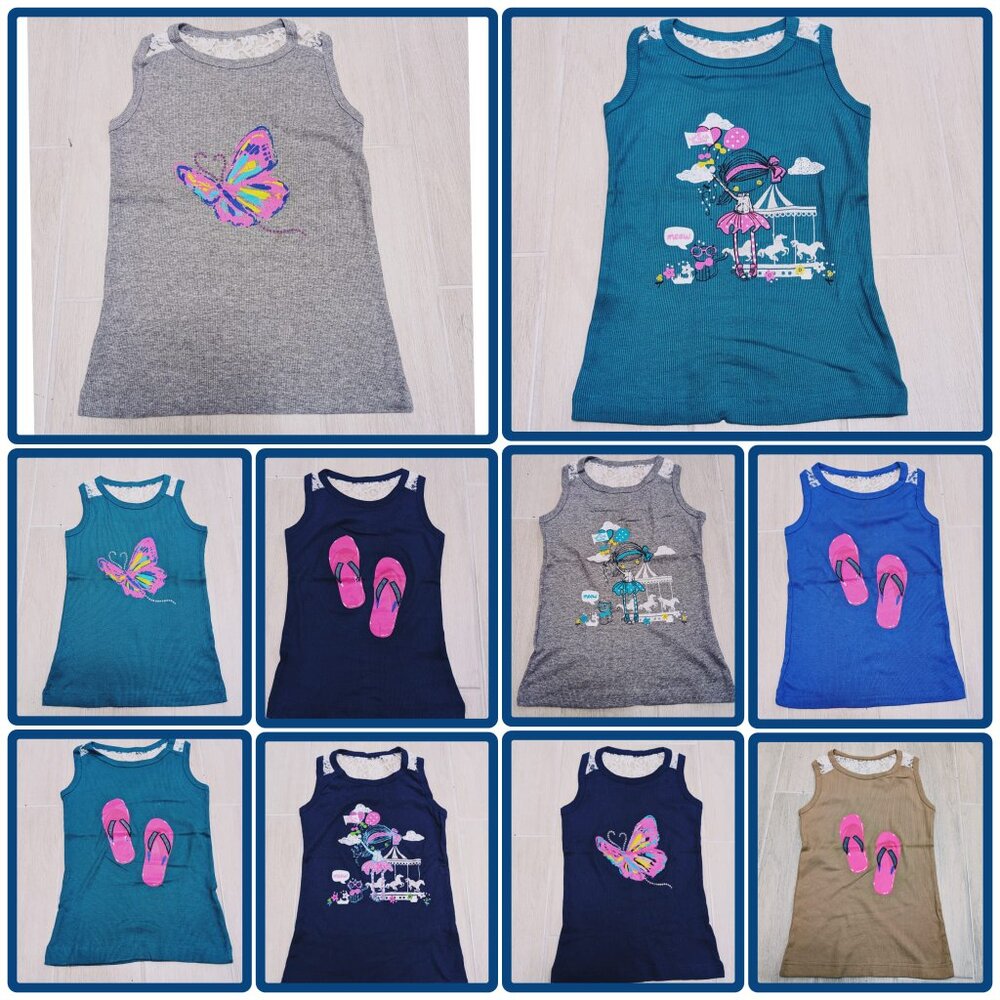 Girls Printed Cute Ribbed Cotton Blend Tank Top With Netted Back, Soft and comfy - Picture 2 of 2